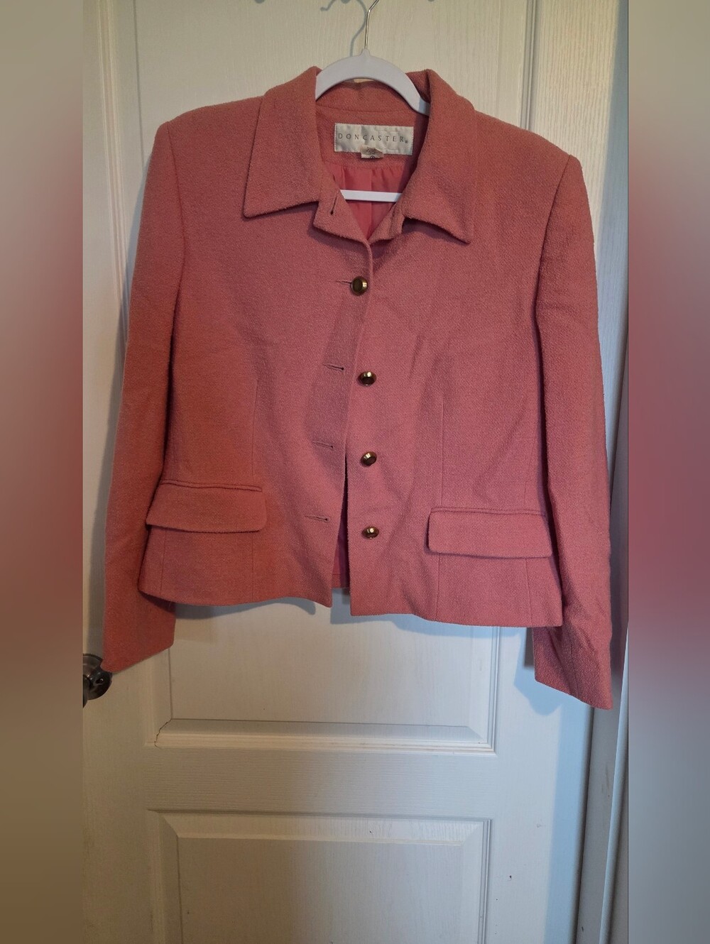 Vintage Doncaster Dusty Rose Pink Wool Blend Cropped Blazer Jacket, Size 8